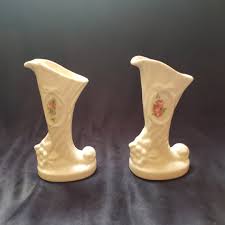 Twin Mid Century Pottery Cornucopia Vases With Rose Transfer ...