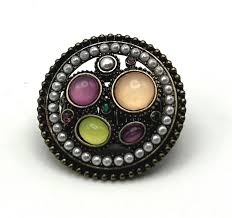 Vintage Stretch Ring Boho Statement With Pearls & Colorful Cabochons, Y2K Style - Etsy Israel