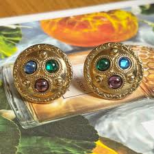 VINTAGE SPHINX Clip-on Earrings – Round Blue Green Purple - Etsy UK