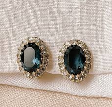 Attwood and Sawyer Oval Sapphire-blue Crystal Earrings - Etsy