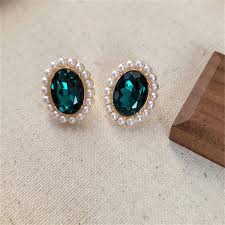 Vintage Double Layer Pearl Necklace Emerald Pearl Earrings ...