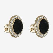 Monet Jewelry Gold Tone Black Velvet Halo Womens Glass Round ...