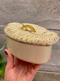 Hollywood Regency Style Covered Dish | Cream and Gold Decorated Small Serving Dish | Porcelain Trinket Box - Etsy