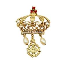 Vintage Dimensional Crown Pin Brooch Gold Tone & Pearls Dangles Red Rhinestones - Etsy Australia
