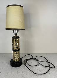 Vintage Mid Century Pierced Metal Small Table Lamp with Clip on Shade MCM | eBay