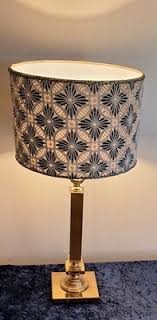 Vintage Table Lamp with Classic Brass Base and Handmade Fabric Shade by Lamplove, 1980s for sale at Pamono