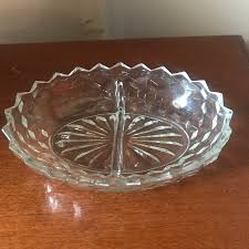 Vintage Fostoria Pressed Glass Divided Serving Dish | Chairish