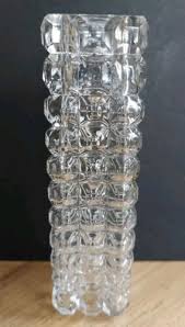 Vintage Glass Bud Vase Clear Cube Pattern Pillar 6 3/4" Tall ...