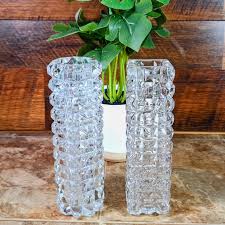 Vintage Lead Crystal Bud Vases - Mid Century Geometric Set ...