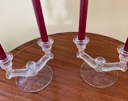 Two Depression Glass Candle Stick Holders - Etsy