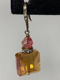 Vintage Citrine Orange Crystal Drop Earring Square Faceted ...