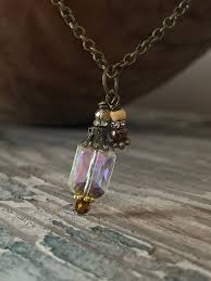 Vintage Brass Layering Necklace With Smokey Bohemian Crystal ...