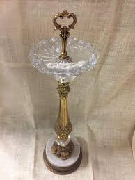 Cut Glass/Brass/Marble standing ashtray | EstateSales.org
