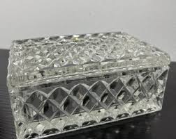 Vintage Clear Glass Vanity Trinket Box - Etsy