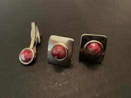 Vintage 1950's Red Marbled Cufflinks and Tie Bar | eBay
