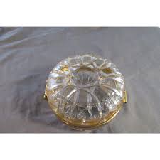 Vintage Cut Glass Crystal Round Gold Trim Bow Hinged Jewelry ...