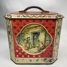 Decorative Antique Tin Container W Handled Lid Made In ...