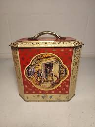 Vintage English Red Biscuit Tin with Lid Handle, Made in ...
