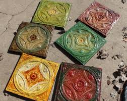 Ceramic Glazed Tin Tile Wheel of Time 1870 Oversized Metal ...