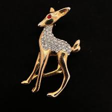 Christmas Reindeer Gold Silver Tone Rhinestone Brooch Pin ...