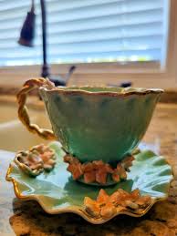 Buy Vintage Aqua Bone China Tea Cup Set: Raised Pink Flowers, Gold Trim Online in India - Etsy