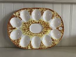Deviled Egg Tray w Sunflower VTG MCM Handpainted Made in ...