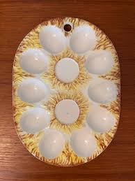 Vintage Devilled Egg Platter: Straw Nest Design, Made in ...