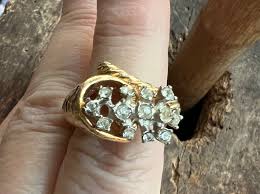 Vintage Diamond Paste Cornucopia Design Gold Plated Statement Cocktail Ring 5-7 - Ellis Antiques