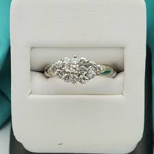 10K Vintage Diamond Cluster Ring, White Gold, Earth Mined, 3 ...