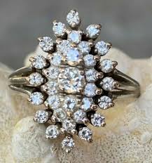 14K White Gold Diamond Cluster Cocktail Ring For Sale at 1stDibs | how much is a diamond cluster ring worth, cluster drink, 14k white gold diamond cluster ring