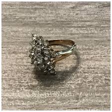 10K Gold Filled Clear Rhinestone Prong Set Cocktail Ring Size 8. For Sale at Ruby Lane