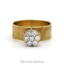 7 Round Diamond Cluster Ring with Wide Brush Textured Band ...