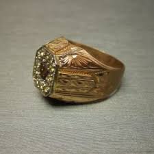 Mens Art Deco Diamond Ring 1.35 TCW Egyptian Engraved