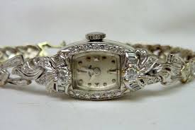 Vintage Womens Hamilton 14KT White Gold & Diamonds Wrist ...