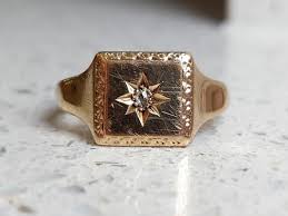 Vintage Large Engraved Diamond Signet Ring | Solid 9 Ct ...