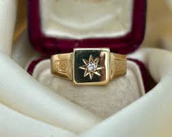 Chunky 9ct Gold Signet Ring With Diamond Star - Etsy Israel