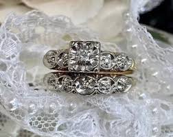 1950s Art Deco Moissanite Ring Set: 14K Yellow Gold Vintage ...