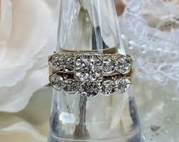 1950s Art Deco Moissanite Ring Set: 14K Yellow Gold Vintage ...