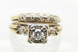 Art Deco 14K Yellow Gold Diamond Bridal Set, Size 6 1/2 ...