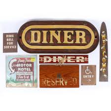 Sold at Auction: Lot of 7 vintage retro signs: Diner, Reserved, handicap accessible Entry, Welcome, Ring Bell for Service, Piney Point Motor Hotel 13"H x 32 1/4"W (Diner sign)