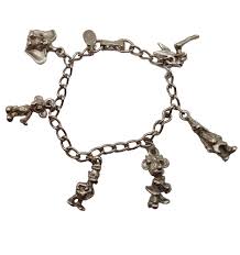 Vintage Disney Charm Bracelet Silver Tone Mickey Minnie ...