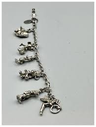 Vintage DISNEY Charm Bracelet Silver Tone 6 Dangling Charms ...