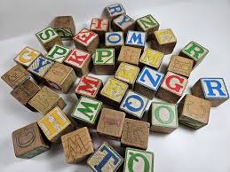 Full Bag of 40 Vintage Wooden Alphabet Blocks, Tarnished and ...