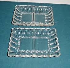 2 Vintage 1950's Clear Glass 2 Section Snack Servers or Pickle and Olive Server | eBay