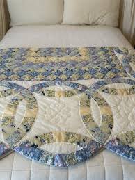 Vtg Handmade Quilt Full 83x82” Blue Yellow Cottage Hand ...
