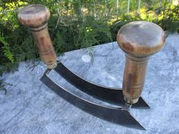 Vintage Carbon Steel Large Double Mezzaluna Kitchen Knife ...