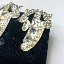 Vintage 1940s Pair of Silver Tone Rhinestone Dress Clips ...