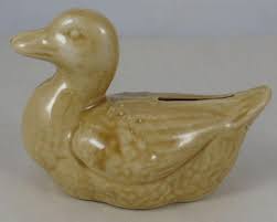 French Majolica Yellow Duck Bank | Chairish