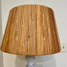 1980s McGuire-Style Rattan Reed Shade on White Resin Table Lamp | Chairish