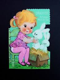 G828- Vintage Unused Easter Greeting Card Girl and Bunnies ...